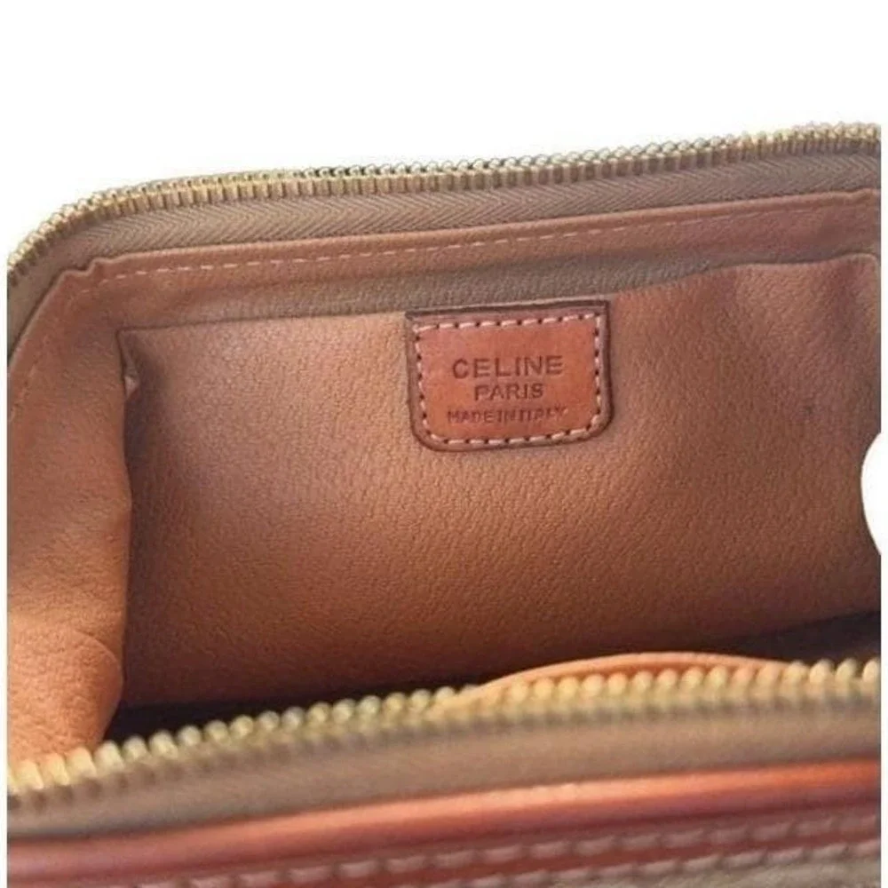 Celine vanity case pouch brown leather and beige coated canvas‎ small vintage